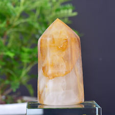 0.88LB Natural yellow gum flower obelisk tower quartz crystal point healing picture