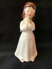 Vintage Ceramic Pottery Angel Figurine with Praying Hands and Dark Hair picture