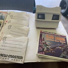 Vintage GAF Red and White View-Master Viewer with Blue Lever and 45 slide wheels picture