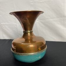 Vintage 6.5” Decorative Copper Vase With Enamel Paint picture