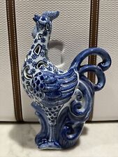 Chinese Porcelain Vintage Blue And White Rooster 10.5 Inches Tall 7”Wide Statue picture