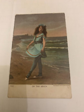 c.1902 On The Beach Postcard Woman By Sea picture