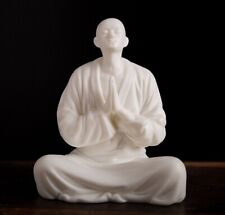 Chinese White Porcelain Monk Statue Buddha Buddhism Zen Figure Table Decor picture
