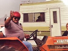 P2 Photograph Fat Guy In Helmet Driving Kubota Tractor Waving At Camera 1970-80s picture