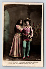 RPPC French Hand Colored Royal Costumes Theatre Two Women Crowns Irene Postcard picture
