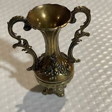 Vintage Italian Brass Miniature Brass Vase Ornate floral Design 5