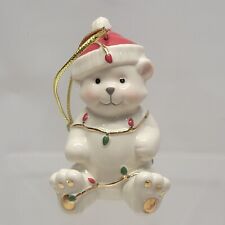2017 Lenox Very Merry Porclain Teddy Bear Christmas Ornament 24 KT Accents picture