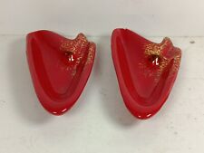 VINTAGE MCM Ashtrays Trinket Dish 2 Ceramic Red & Gold Vanity Tray Atomic Space picture