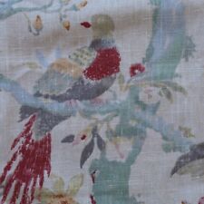 Vtg Braemore Linen Fabric Arielle Floral, Birds, Butterflies Woodland Pink 2 yds picture