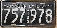 1944 Harrison County Mississippi License Plate Vintage WW2 Year 757-978 picture