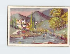Postcard River Houses People Nature Landscape Painting/Art Print picture