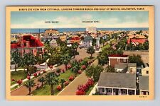 Galveston TX-Texas, Birds Eye View Beach & Gulf of Mexico Vintage Postcard picture