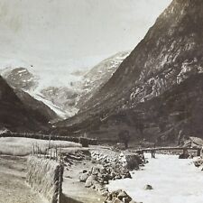 Antique 1903 Buarbreen Glacier Ullensvang Norway Stereoview Photo Card P2229 picture