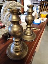 Antique French Floral Engraved 1800'S Gilt Brass Candlestick Holders 11.5