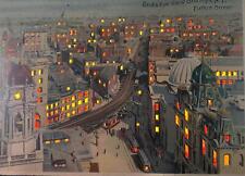 1910s HTL HOLD TO LIGHT BROOKLYN NY FULTON STREET BIRD'S EYE VIEW TRAIN POSTCARD picture