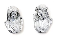 Vintage Jesus and Mary 3D Pewter Silver Plated Head Bust Wall Plaques. MINT  picture