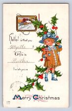 VINTAGE 1913 HELLO IS THAT YOU, I WISH YOU A MERRY CHRISTMAS GIRL POSTCARD CA picture