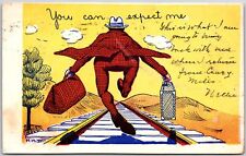 1906 Man Running Through The Railway With Baggage Comic Card Posted Postcard picture
