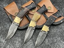 Handmade Damascus Steel LOT OF 3PCS Pocket Folding Knife W/Leathr Sheath BL-2350 picture