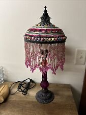 Unique Boho Multicolor Beaded Table Lamp 21” Tall Tested and Works picture