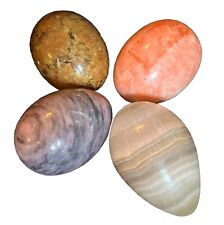 Lot of 4 -Vintage Natural Polished Multicolor Stone Alabaster Marble Easter Eggs picture