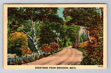 Bronson MI-Michigan, General Greeting and Country Road, Vintage c1948 Postcard picture