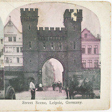 Leipzig German Street Gate Stereoview c1905 Germany Police Officer Cop Card G568 picture