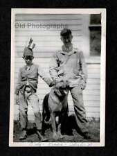 1957 BIG DOG w/TOUGH YOUNG GUY INDIAN COSTUME MAN OLD/VINTAGE PHOTO SNAPSHOT-K17 picture