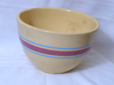  Vintage Watt Ovenware Pottery USA Pink Blue Striped Mixing Bowl #64 Yellow ware picture