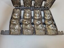 Antique Chocolate Easter  Mold 4 Rabbits Bunnies Hinged Frame IRON TIN ORIGINAL  picture