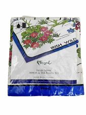 Vintage FINGAL Union Irish Linen Apron & Tea Towel SET Wild Flowers NEW Unopened picture