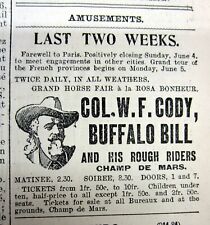 1905 Paris FRANCE newspaper w illust Ad for BUFFALO BILL WILD WEST SHOW in Paris picture