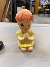 Vintage Praying Girl Yellow Dress Winking Miniature Figurine Kneeling picture