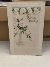 Vtg Postcard Embossed Easter Greeting White Carnations 1912 picture