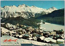 St. Moritz Switzerland Snow-Capped Mountains Building Winter, Postcard picture