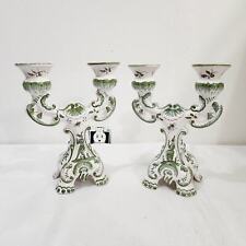 Vintage Baroque French Style Green White Porcelain Candelabras Hand-painted picture