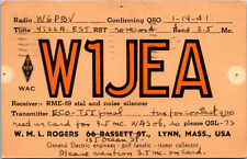 1941 W1JEA Lynn Massachusetts Ham Radio Amateur QSL Card Postcard Vtg picture