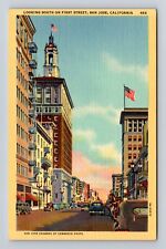 San Jose CA-California, Looking South on First Street, Vintage Souvenir Postcard picture