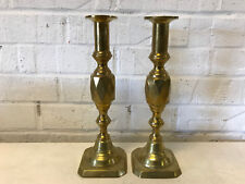 Antique Brass Pair of Candle Holders Candle Sticks w/ Diamond Form Decoration picture