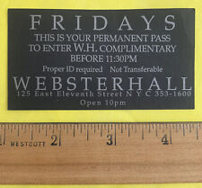 WEBSTER HALL Fridays Membership Pass Card. New York City. NYC. Late 1980's era picture
