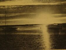 Moonlight on Great South Bay Bayshore Long Island NY Vtg Postcard Boats 1938 picture