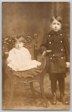 RPPC Portrait Postcard~ Well Dressed Baby Girl & Her Brother picture