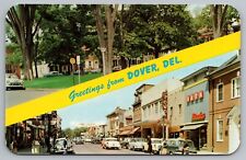 Postcard Banner Greetings from Dover Delaware Old Cars Street View c1950s picture