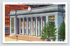 Linen Postcard Wilson NC North Carolina County Courthouse at Night picture