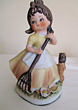 Vintage Napcoware Girl in Yellow Dress with Rake - Ceramic Figurine  C8611 picture