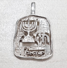 Unique Pendant Silver Menorah Chai Israel Jewish Symbols Judaica Jerusalem Hai picture