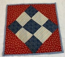 Vintage Antique Patchwork Quilt Table Topper, Nine Patch, Early Calicos, Blue picture