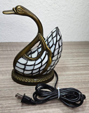 Tiffany Style Swan Lamp - Stained Glass Brass Night Light (READ DESCRIPTION) BB2 picture