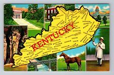 KY-Kentucky, View Of Map And Landmarks, Antique, Vintage Souvenir Postcard picture