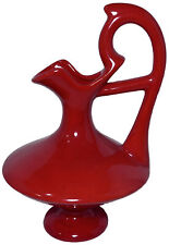 Vintage 60’s 70’s Greek-style MCM Ceramic Pitcher Flame Red Ceramic Glaze 9.5” picture